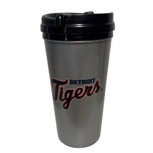 Detroit Tigers Travel Mug 16 Oz By Whirley MLB 2011 Plastic Silver & Black Lid